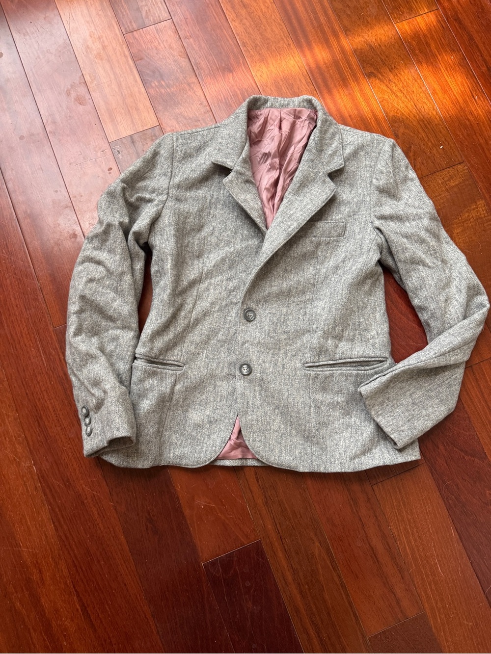 Vintage Gray Wool Blazer with Pink Lining